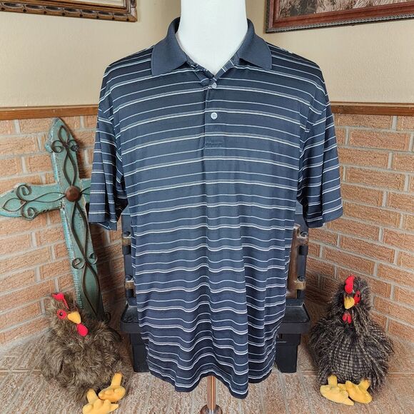 PGA Tour Black and White Striped Polo Shirt Size XL - Picture 2 of 5